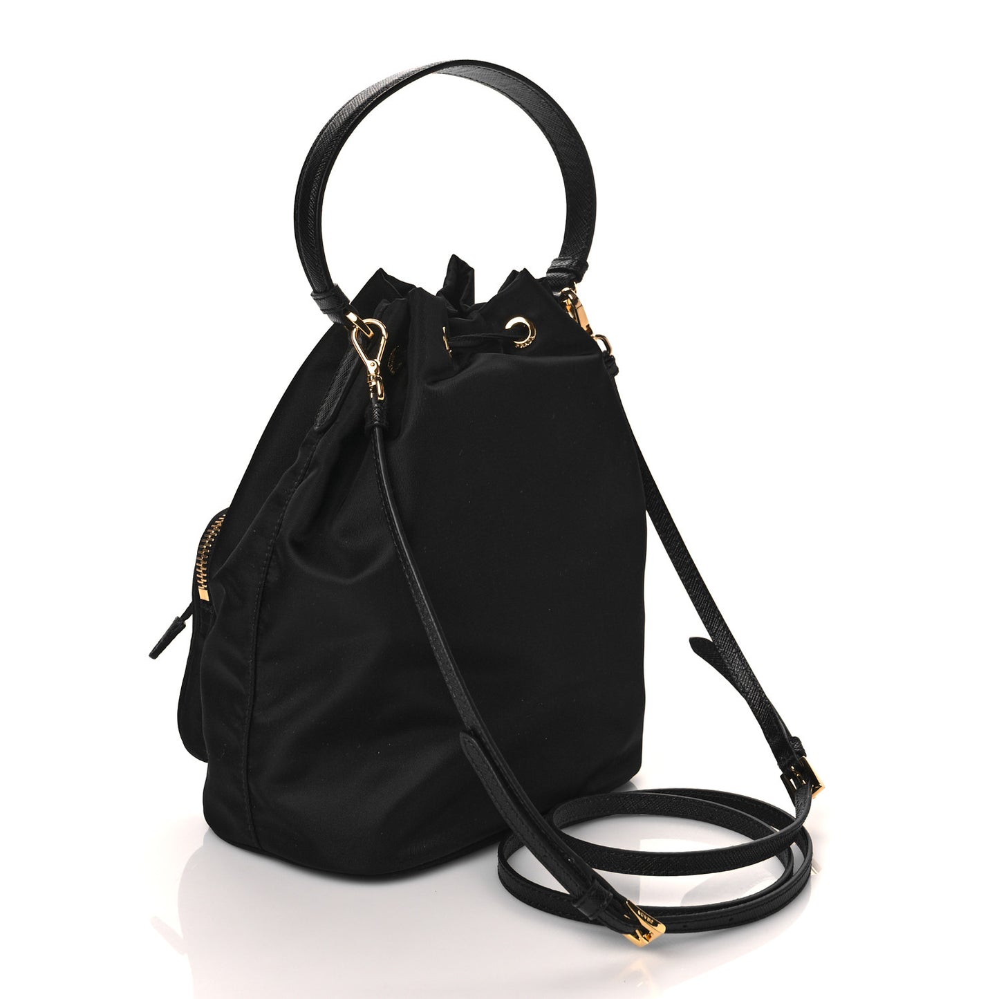 Saffiano Tessuto Nylon Mini Bucket Crossbody Bag Black