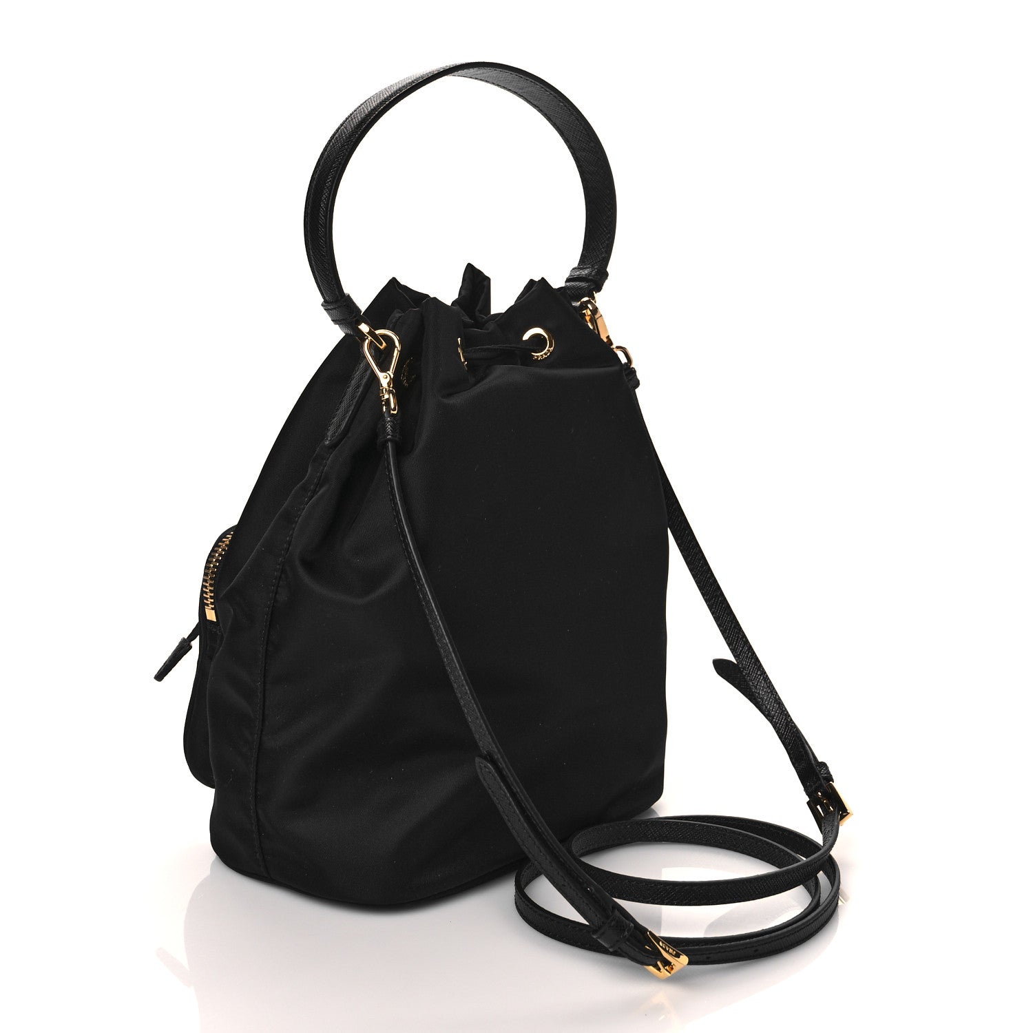 Prada Saffiano Tessuto Nylon Mini Bucket Crossbody Bag Black 3 of 11