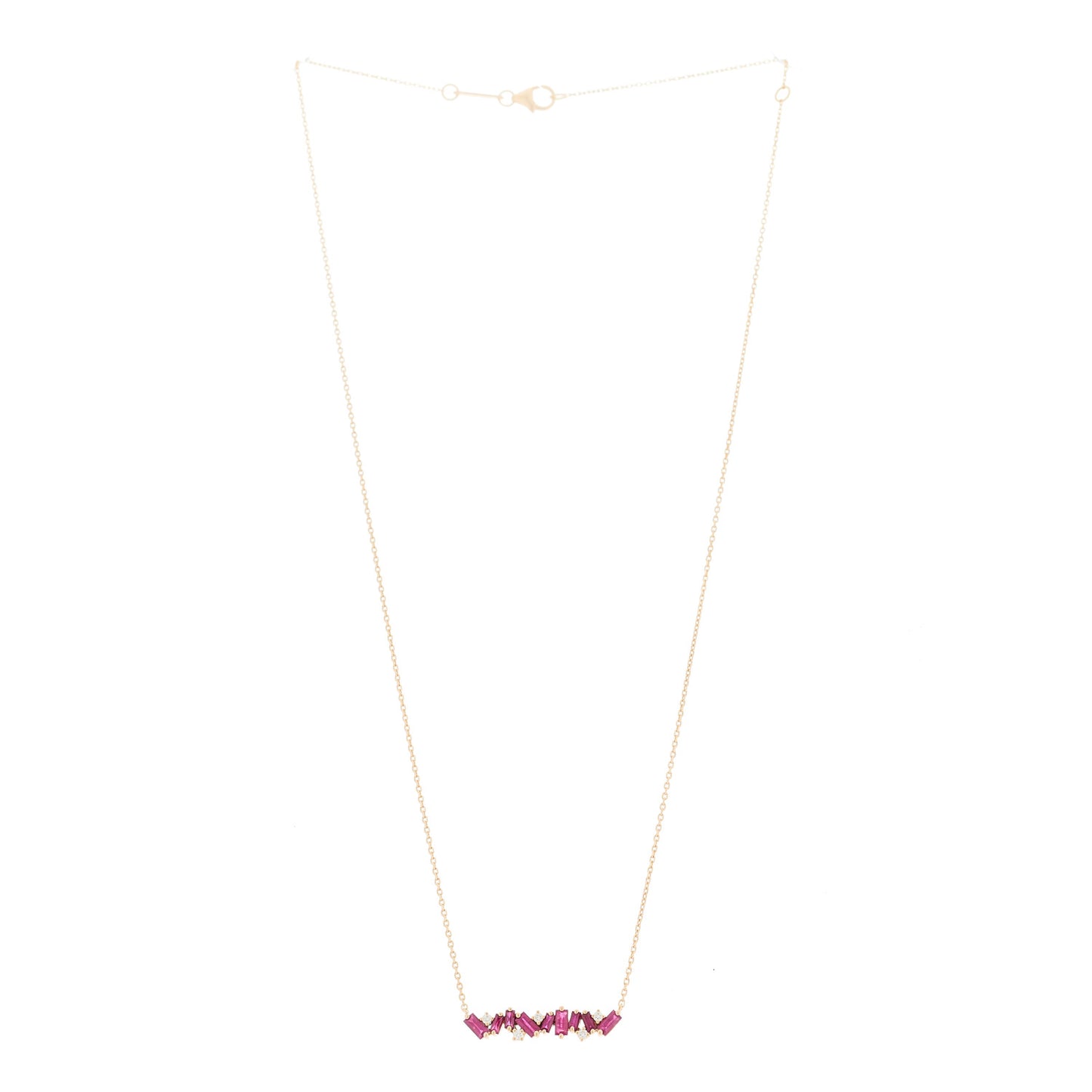 18K Rose Gold Diamond Ruby Fireworks Bar Necklace