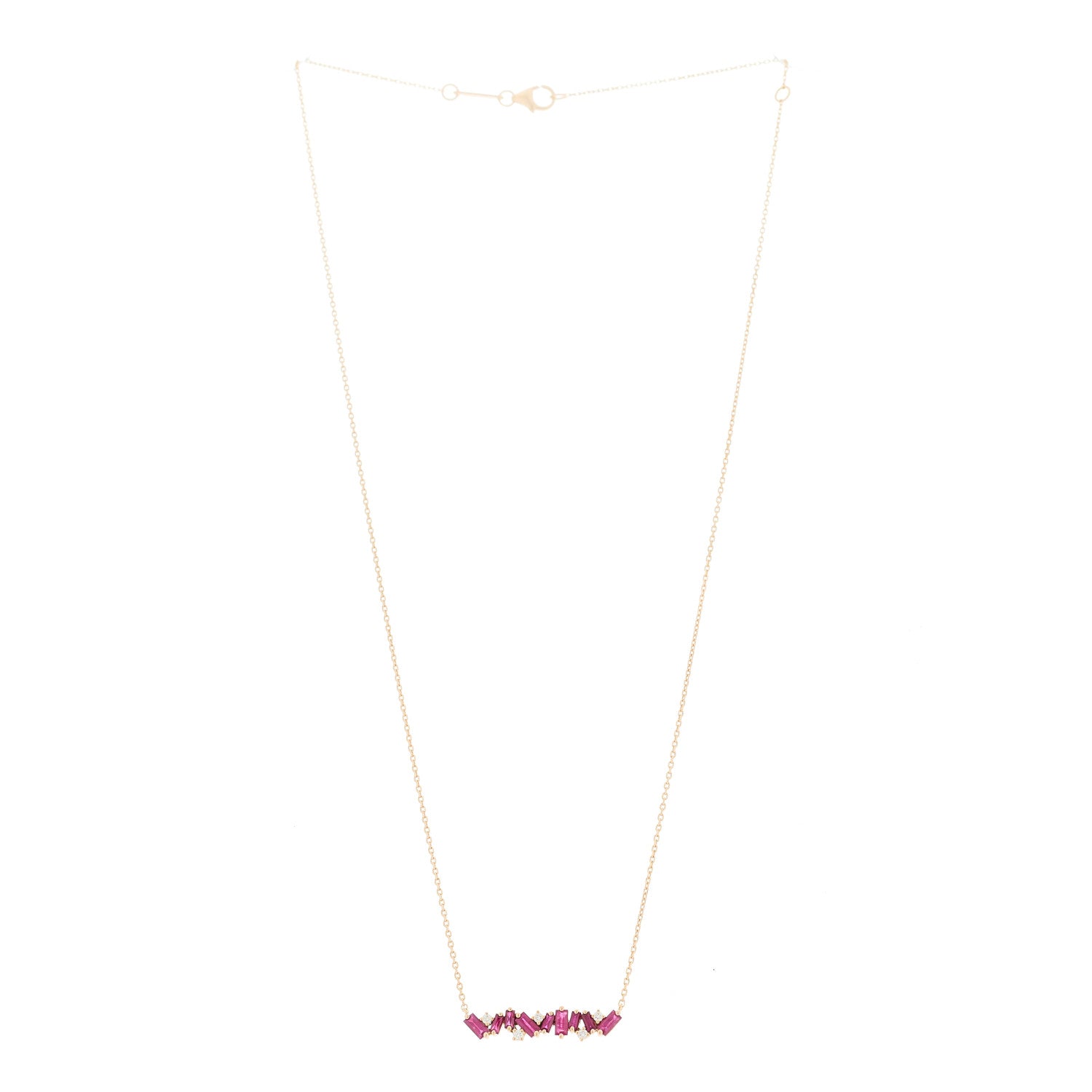 Suzanne Kalan 18K Rose Gold Diamond Ruby Fireworks Bar Necklace 3 of 5