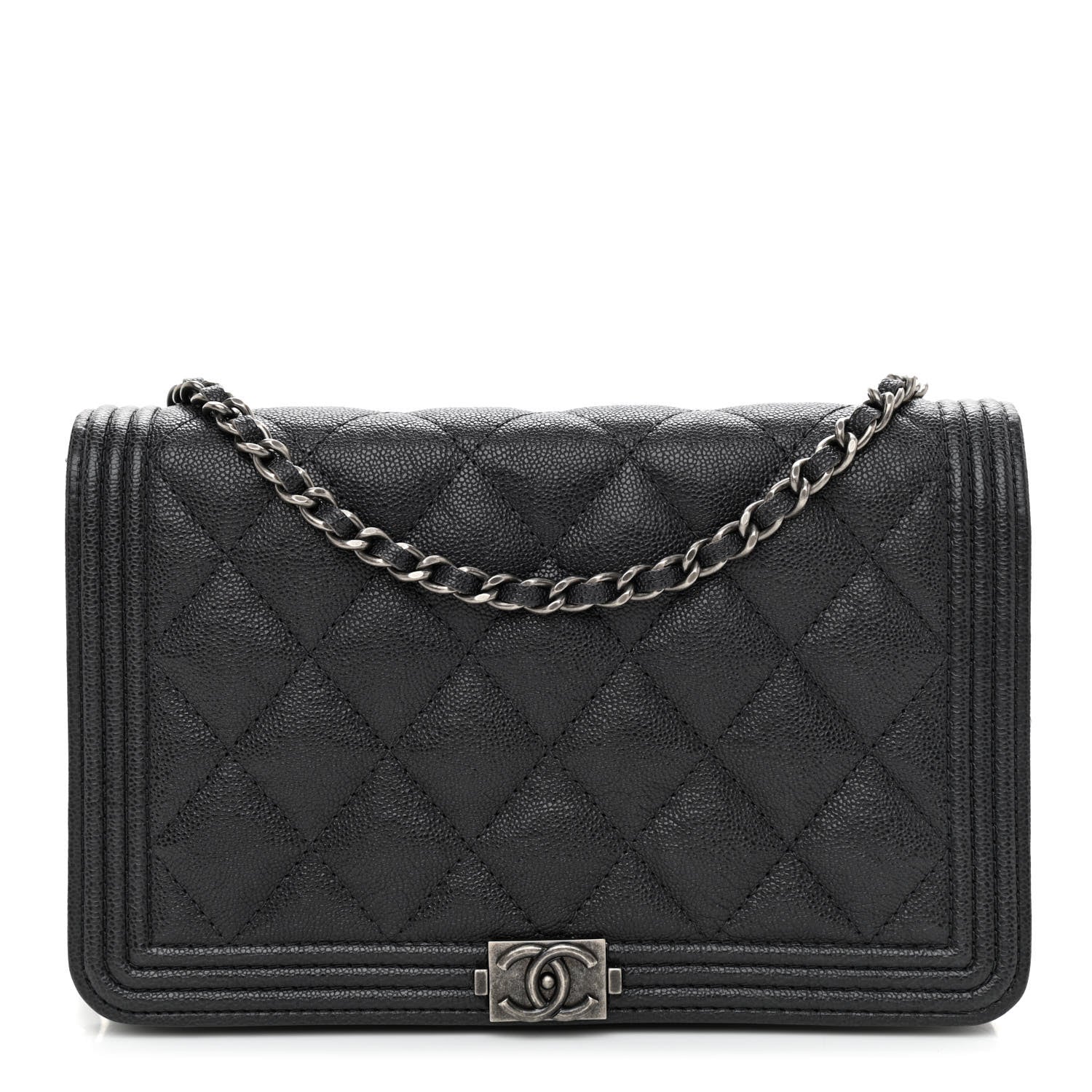 Chanel Caviar Quilted Boy Wallet On Chain WOC Charcoal 1 of 10