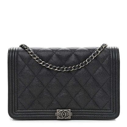 Chanel Caviar Quilted Boy Wallet On Chain WOC Charcoal 1 of 10