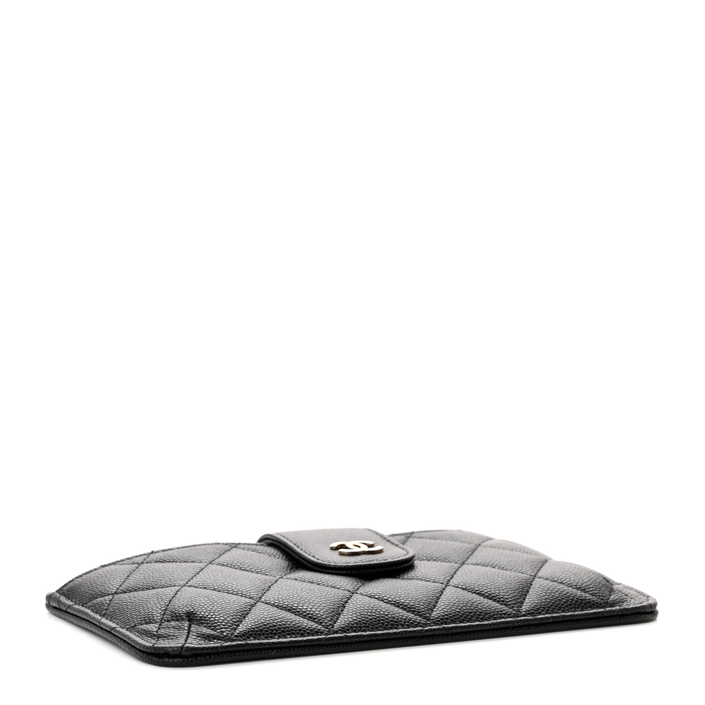 Caviar Quilted Phone Holder Wallet on Removable Chain Insert Black