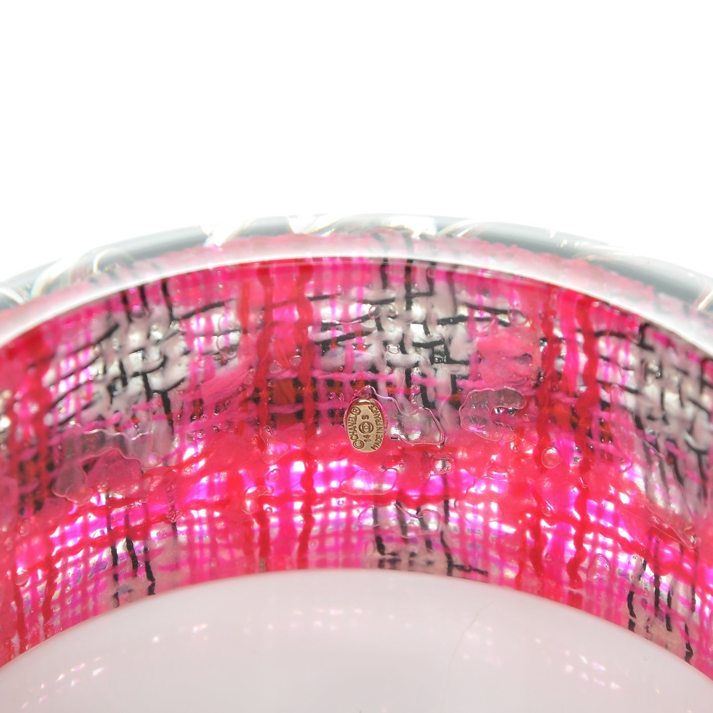 Resin Tweed Chain CC Bangle Transparent Pink