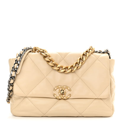 Chanel Lambskin Quilted Large Chanel 19 Flap Beige 1 of 11