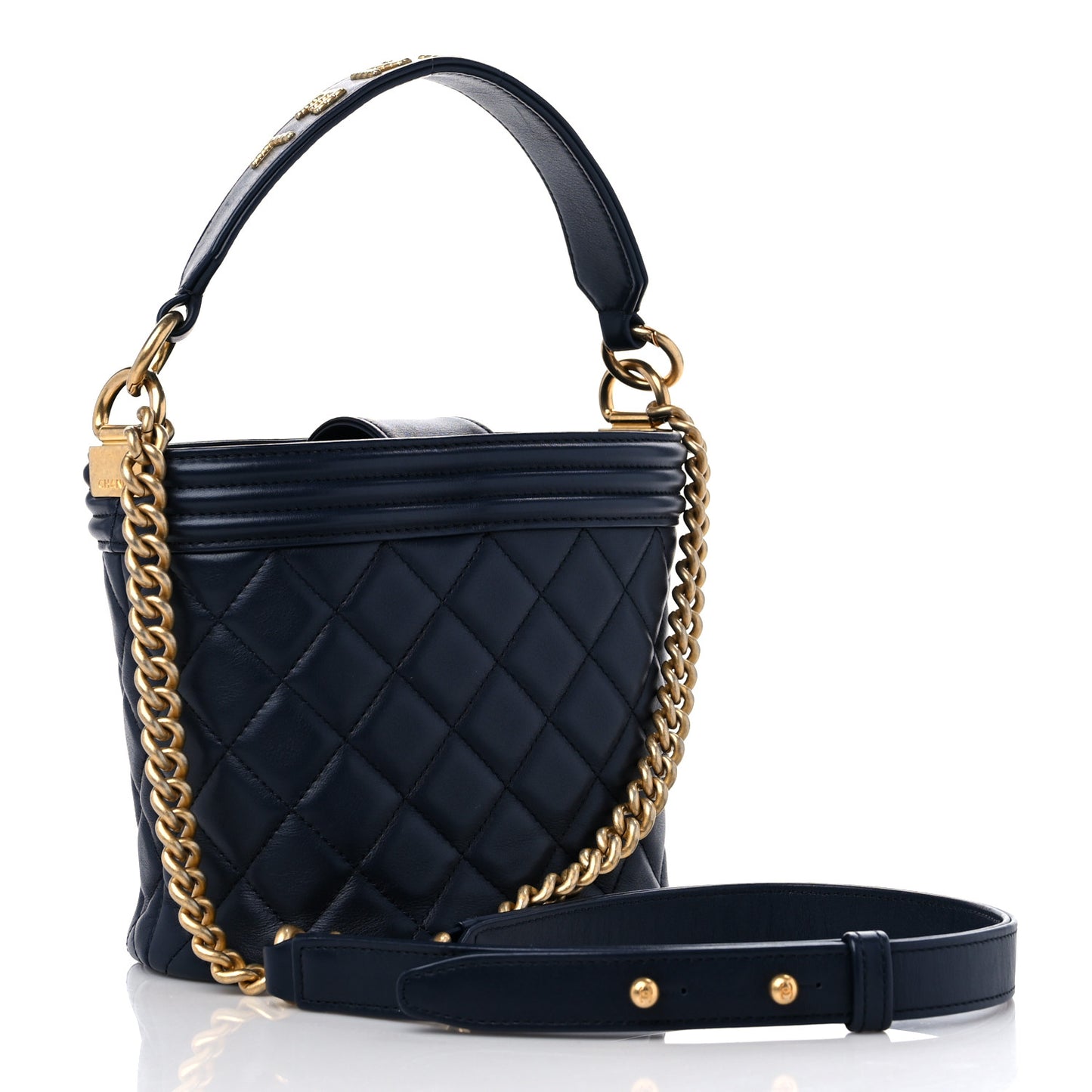 Calfskin Quilted Boy Bucket Bag Navy Blue