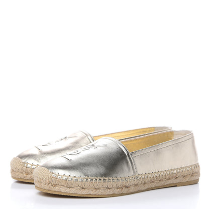 Saint Laurent Metallic Lambskin Monogram Espadrilles 38 Gold 3 of 9