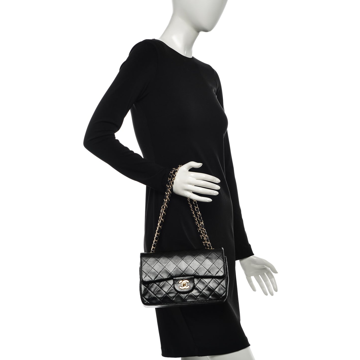 Lambskin Quilted Small Double Flap Black