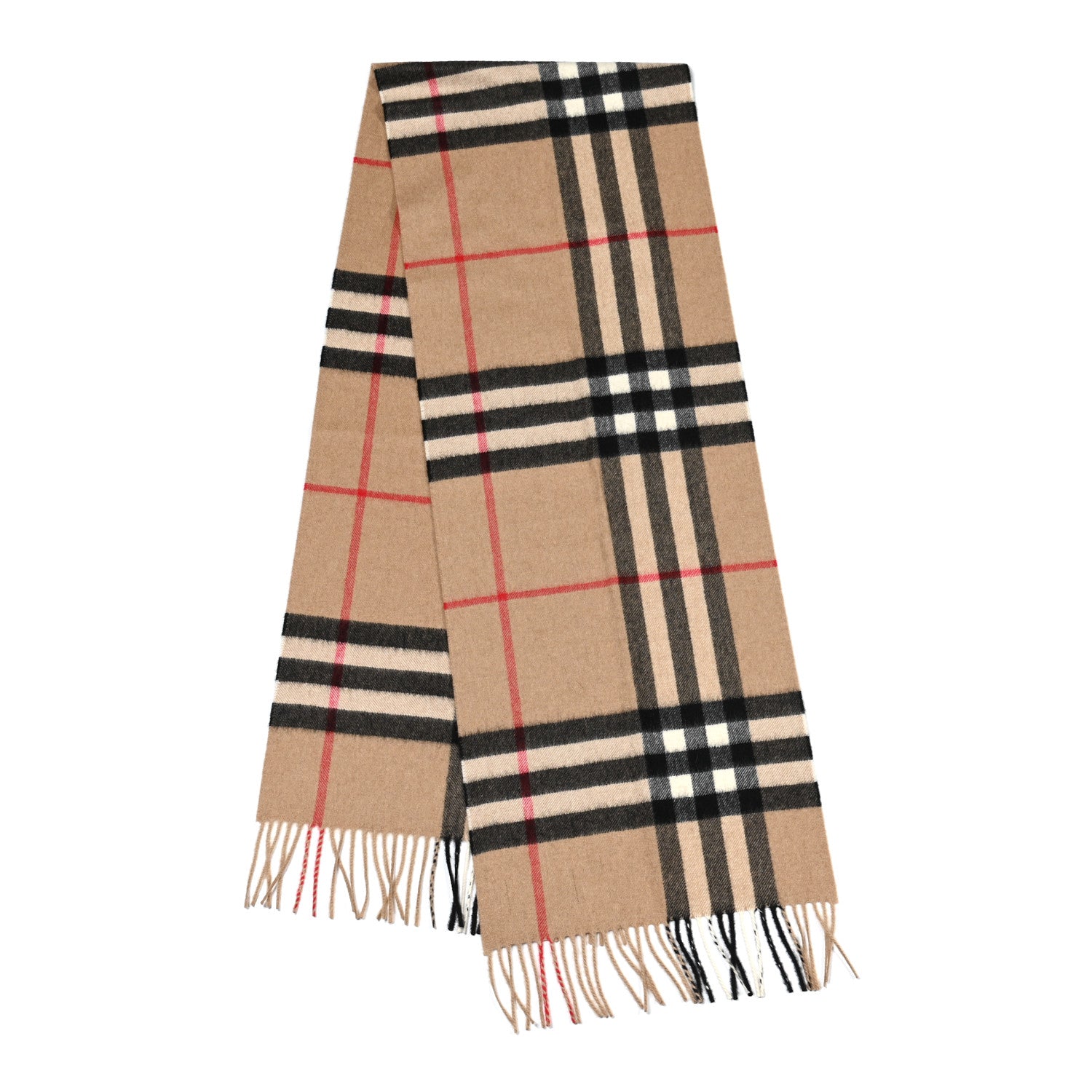 Burberry Cashmere Giant Check Fringe Scarf Camel 2 of 4