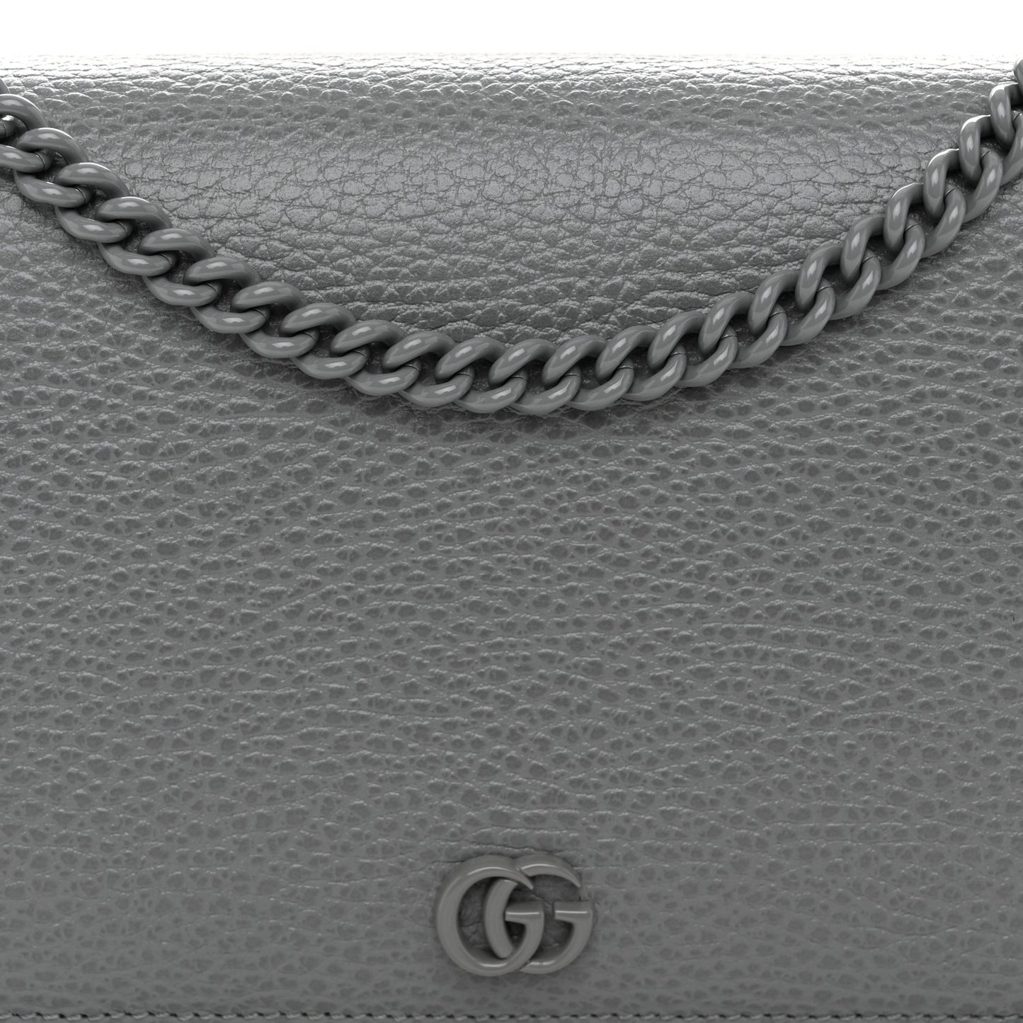 Dollar Calfskin Enamel Monochrome Mini GG Marmont Chain Wallet Deep Grey