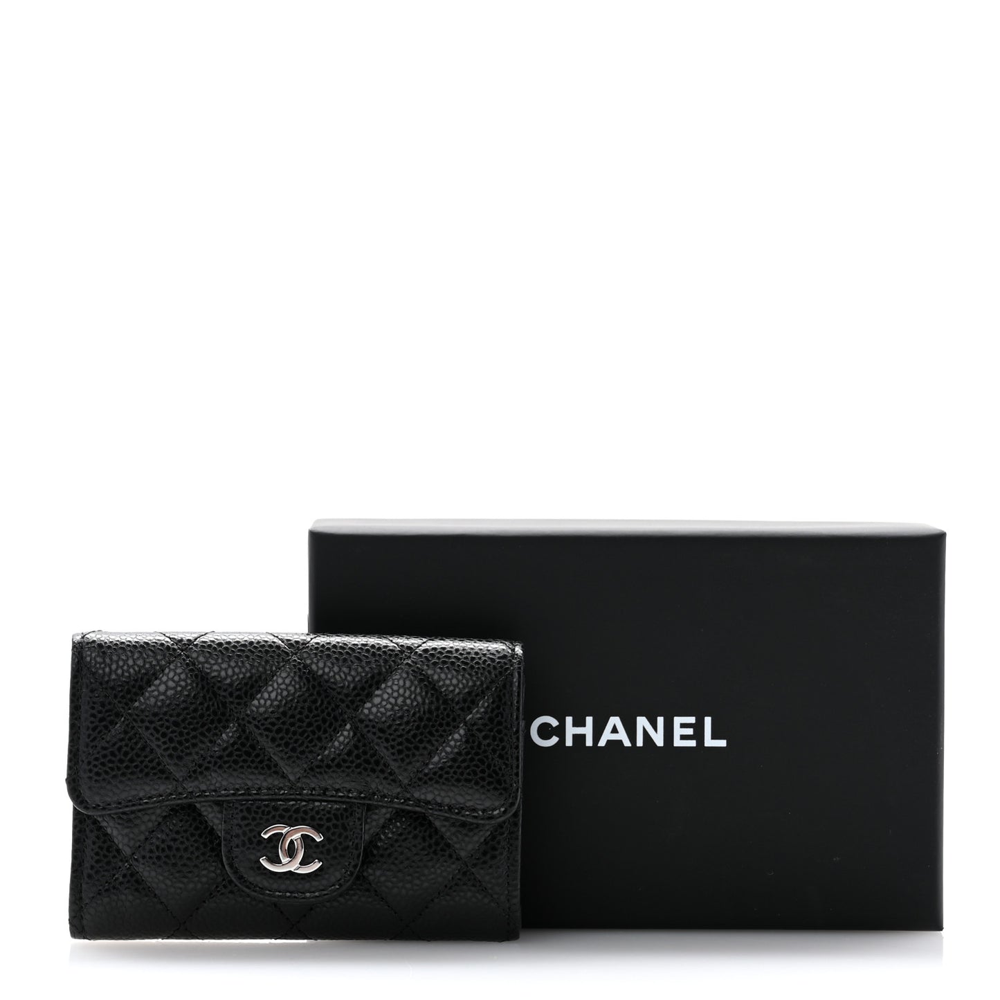 Caviar Quilted Flap Card Holder Wallet Black