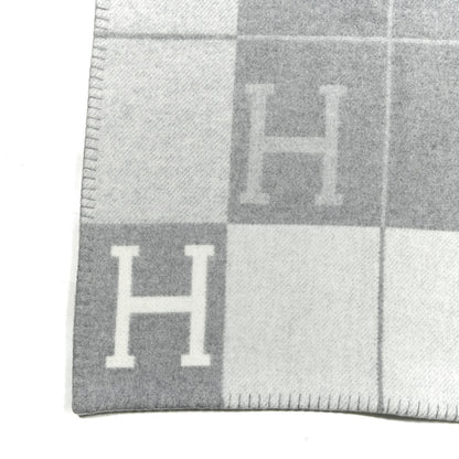 Hermes Wool Cashmere Avalon III Blanket Ecru Gris Clair 2 of 3