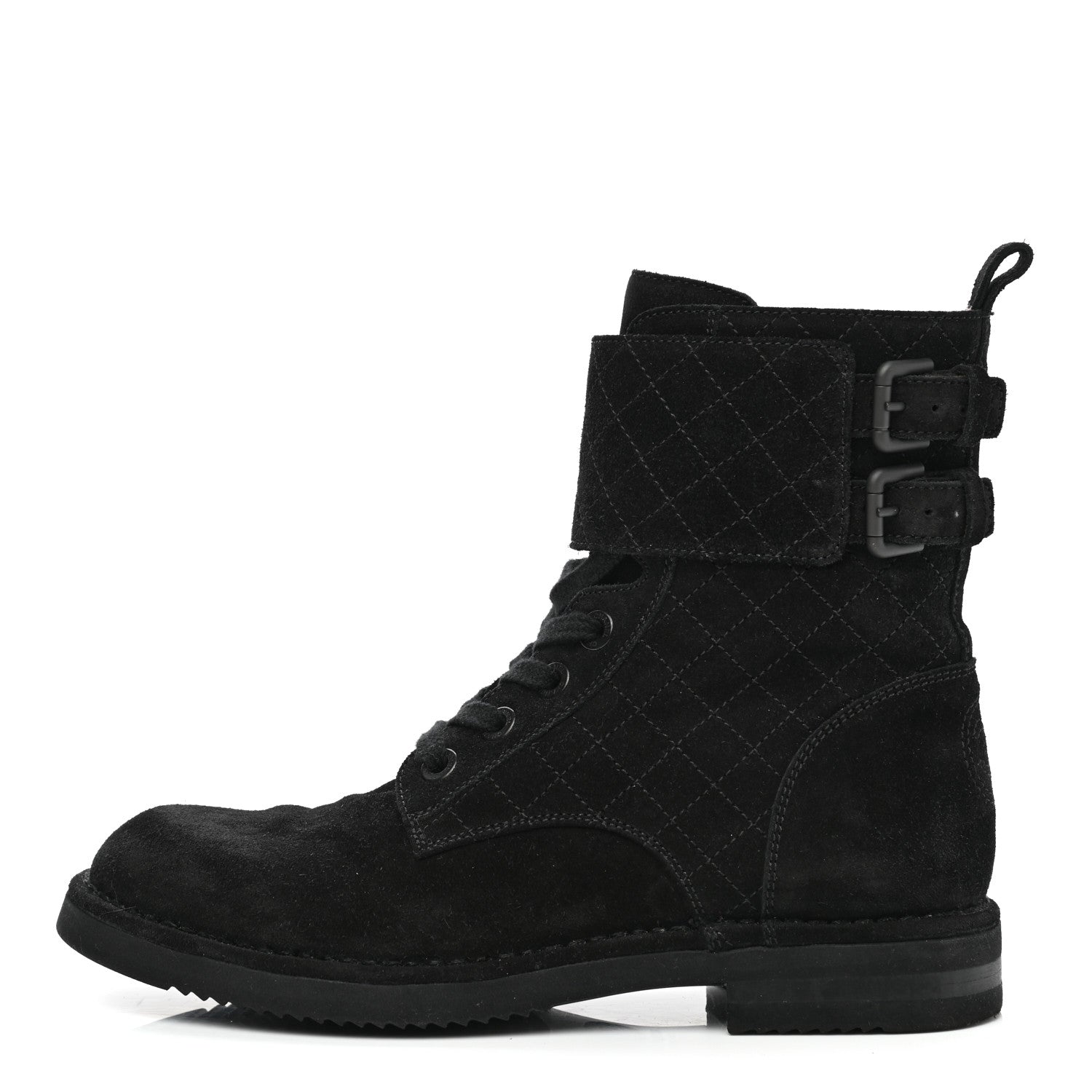 Chanel Suede Calfskin Quilted Combat Short Boots 38.5 Black 1 of 9
