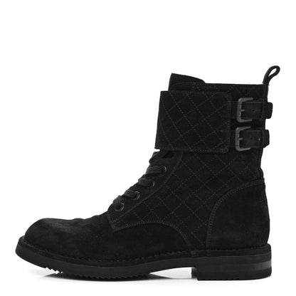 Chanel Suede Calfskin Quilted Combat Short Boots 38.5 Black 1 of 9