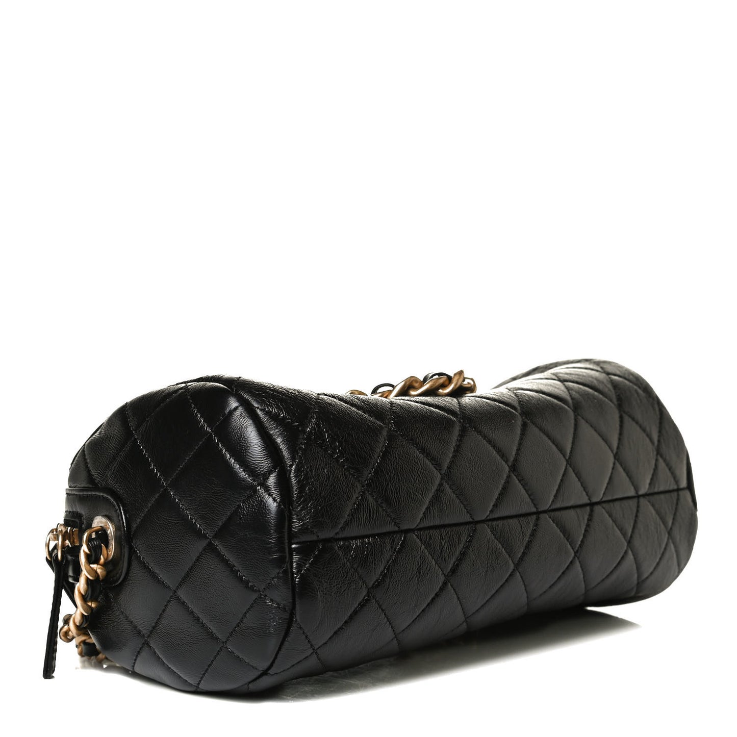 Shiny Lambskin Quilted Fashion Therapy Bowling Bag Black