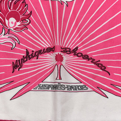 Hermes Cashmere Silk Mythiques Phoenix Coloriage Shawl 140 White Rose Black 5 of 5