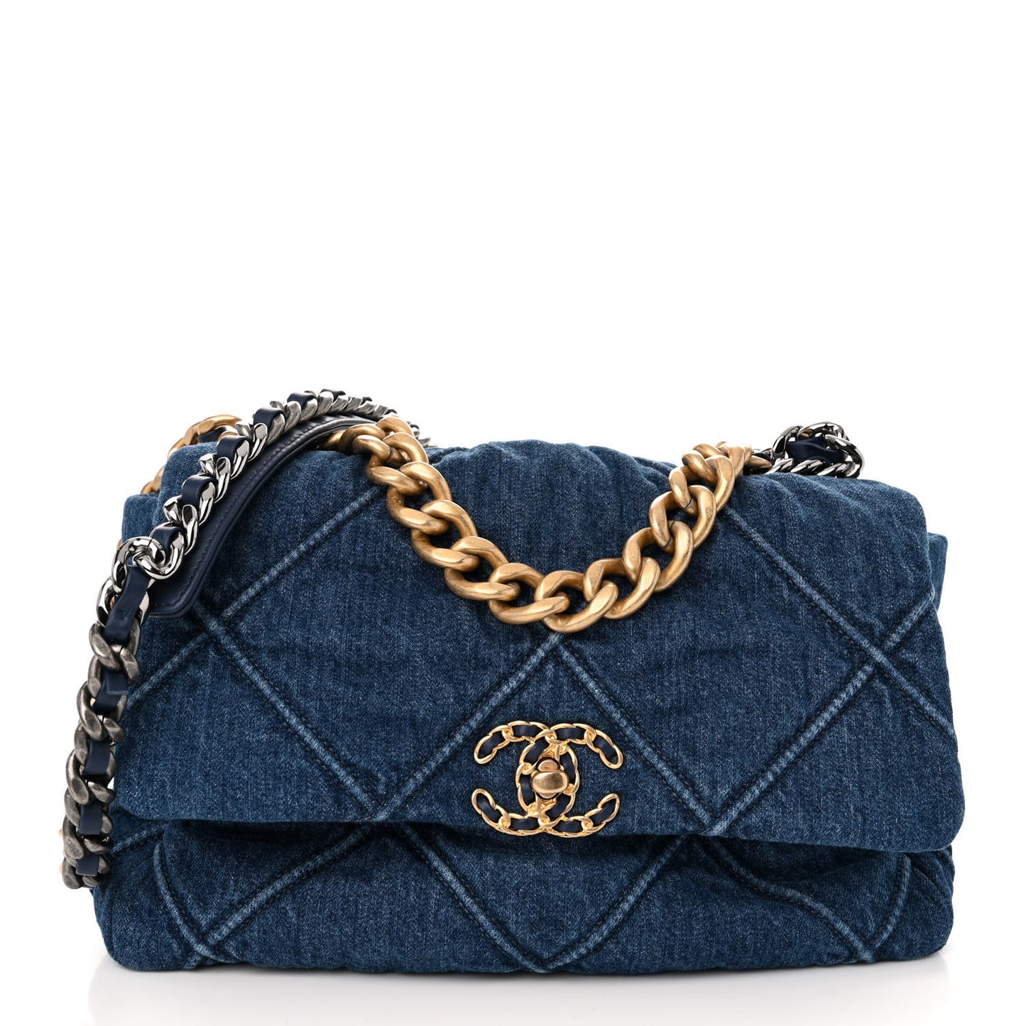 Denim Quilted Large Chanel 19 Flap Blue