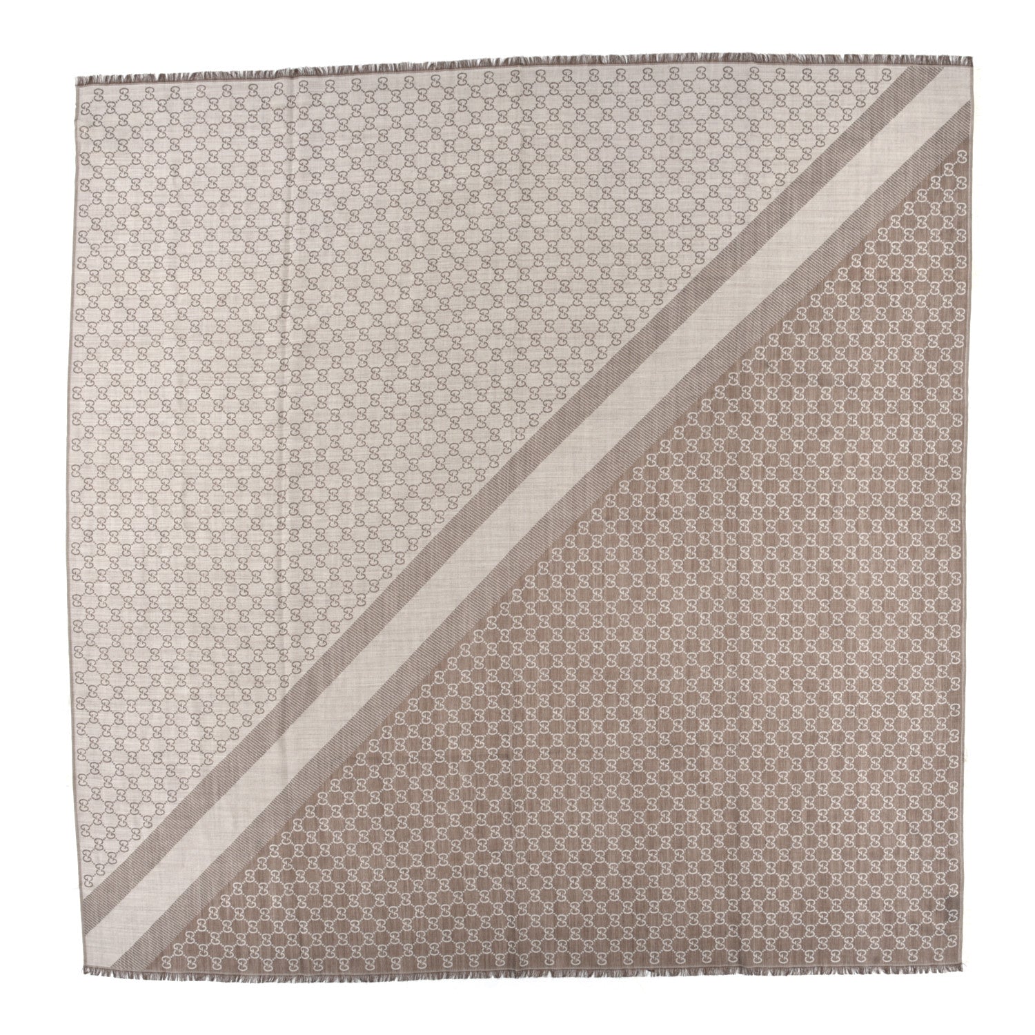 Gucci Wool Silk Monogram GGWeb Fringe Shawl Bitume Ivory 1 of 4