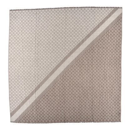 Gucci Wool Silk Monogram GGWeb Fringe Shawl Bitume Ivory 1 of 4