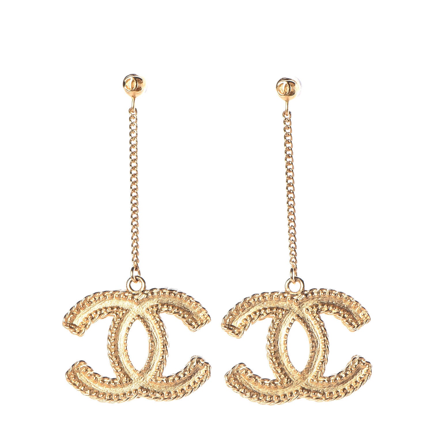 Chanel CC Drop Earrings Matte Gold 1 of 5