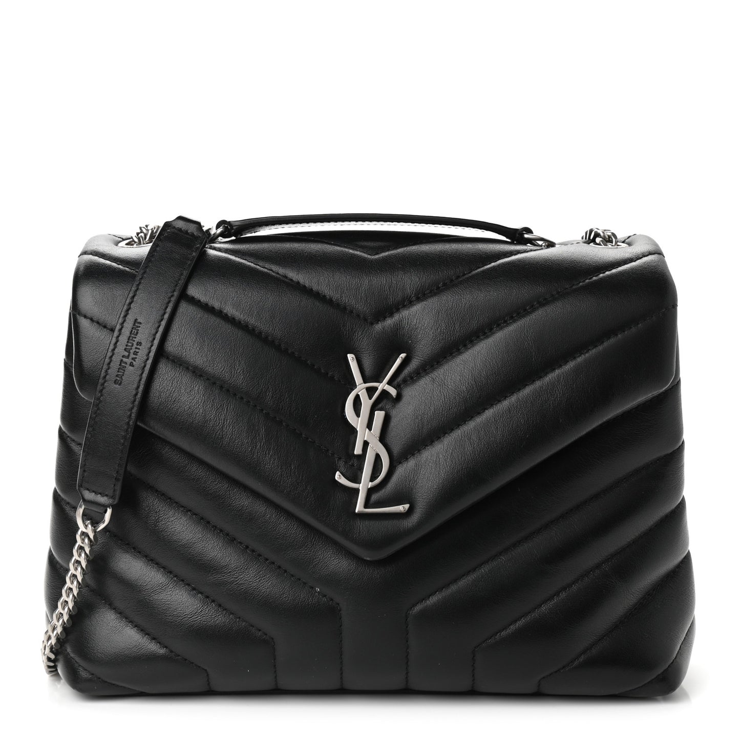 Calfskin Y Quilted Monogram Small Loulou Chain Satchel Black