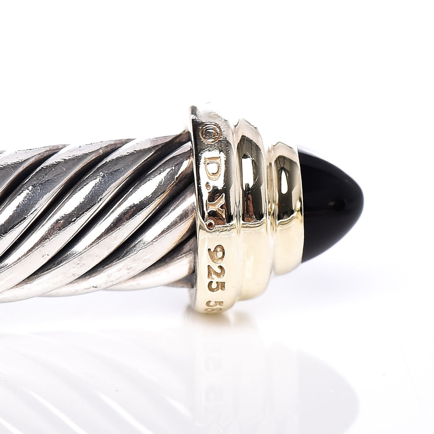 Sterling Silver 14K Yellow Gold Black Onyx 5mm Cable Classics Petite Color Bracelet