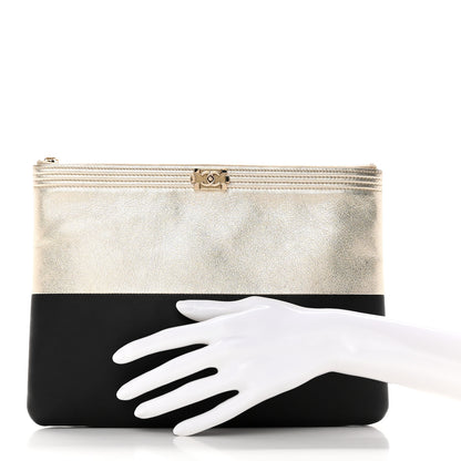 Chanel Metallic Goatskin Lambskin Medium Boy Cosmetic Case Black Gold 2 of 14