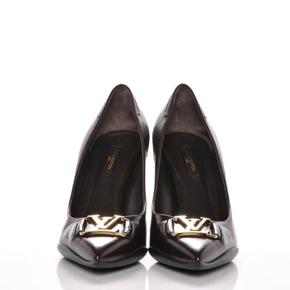 Louis Vuitton Glazed Calfskin Candice Pumps 37.5 Moka 2 of 9