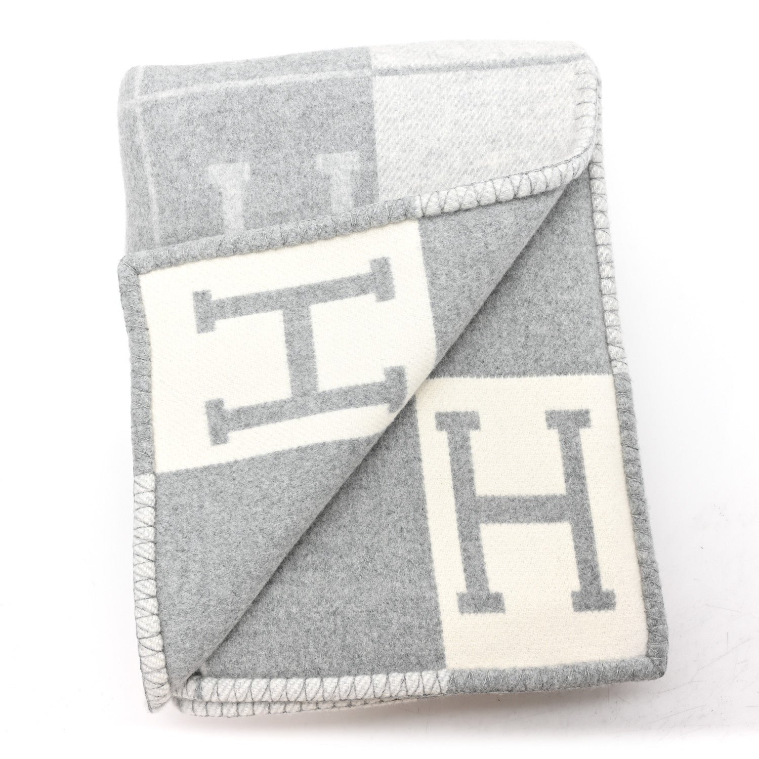 Hermes Wool Cashmere Avalon III Blanket Ecru Gris Clair 2 of 3
