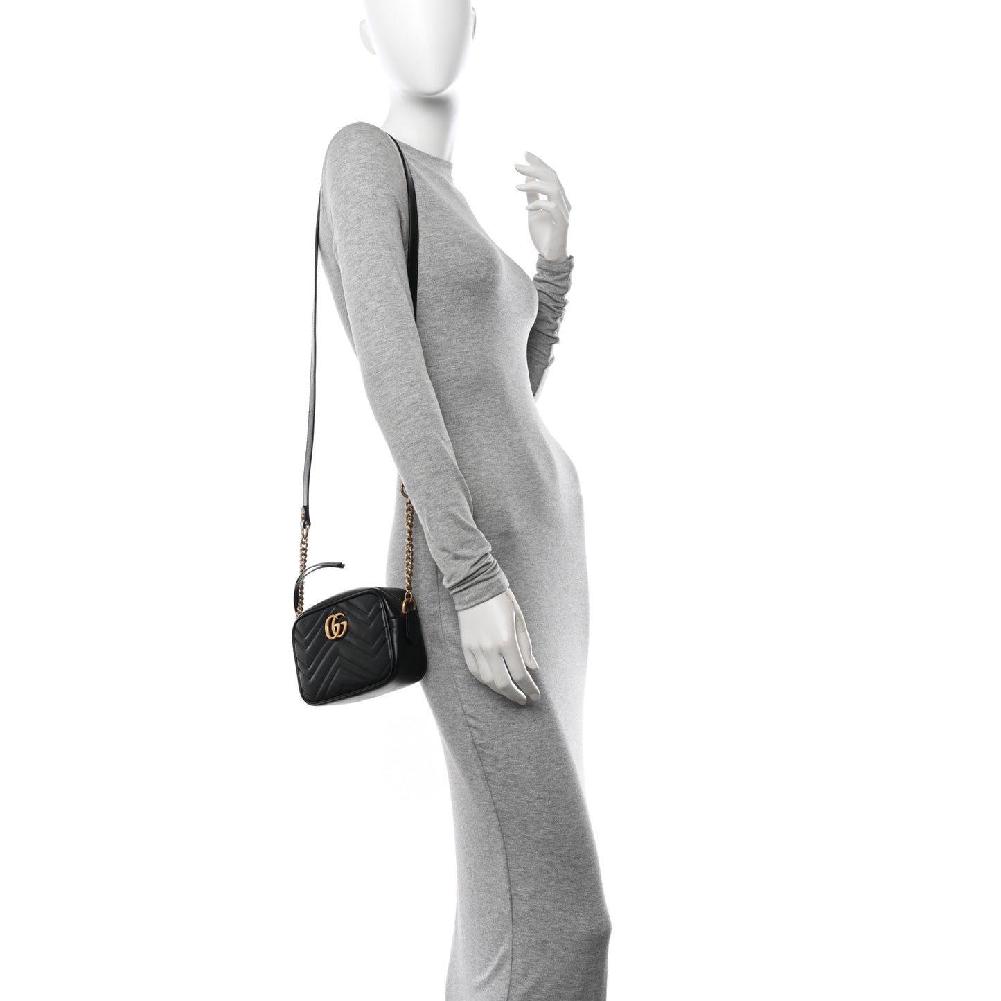 Calfskin Matelasse Mini GG Marmont Chain Shoulder Bag Black
