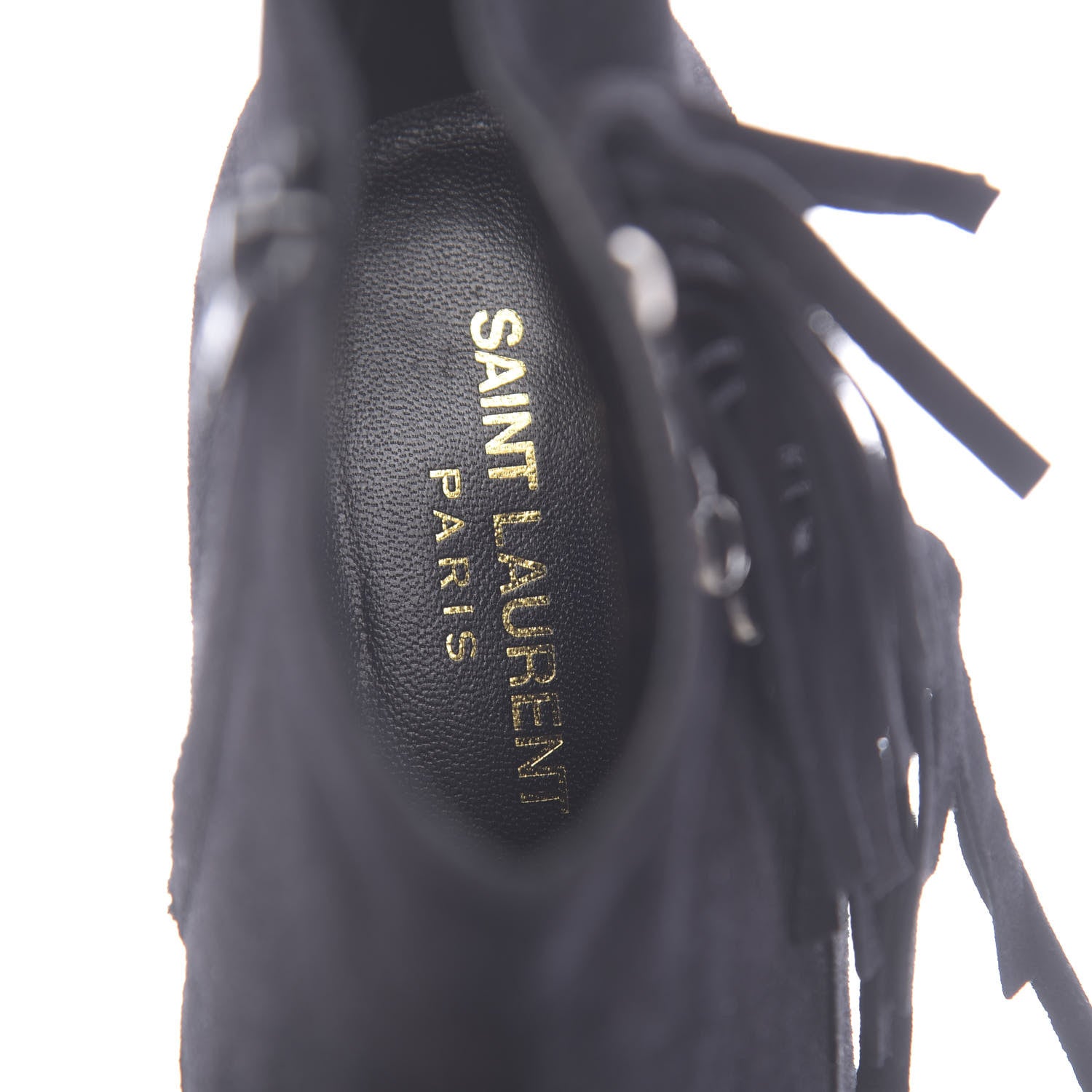 Saint Laurent Suede Fringe Cat Ankle Boots 38 Black 7 of 8
