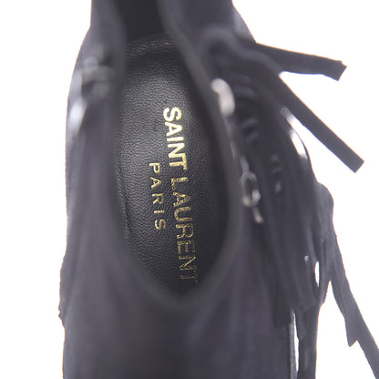 Saint Laurent Suede Fringe Cat Ankle Boots 38 Black 7 of 8
