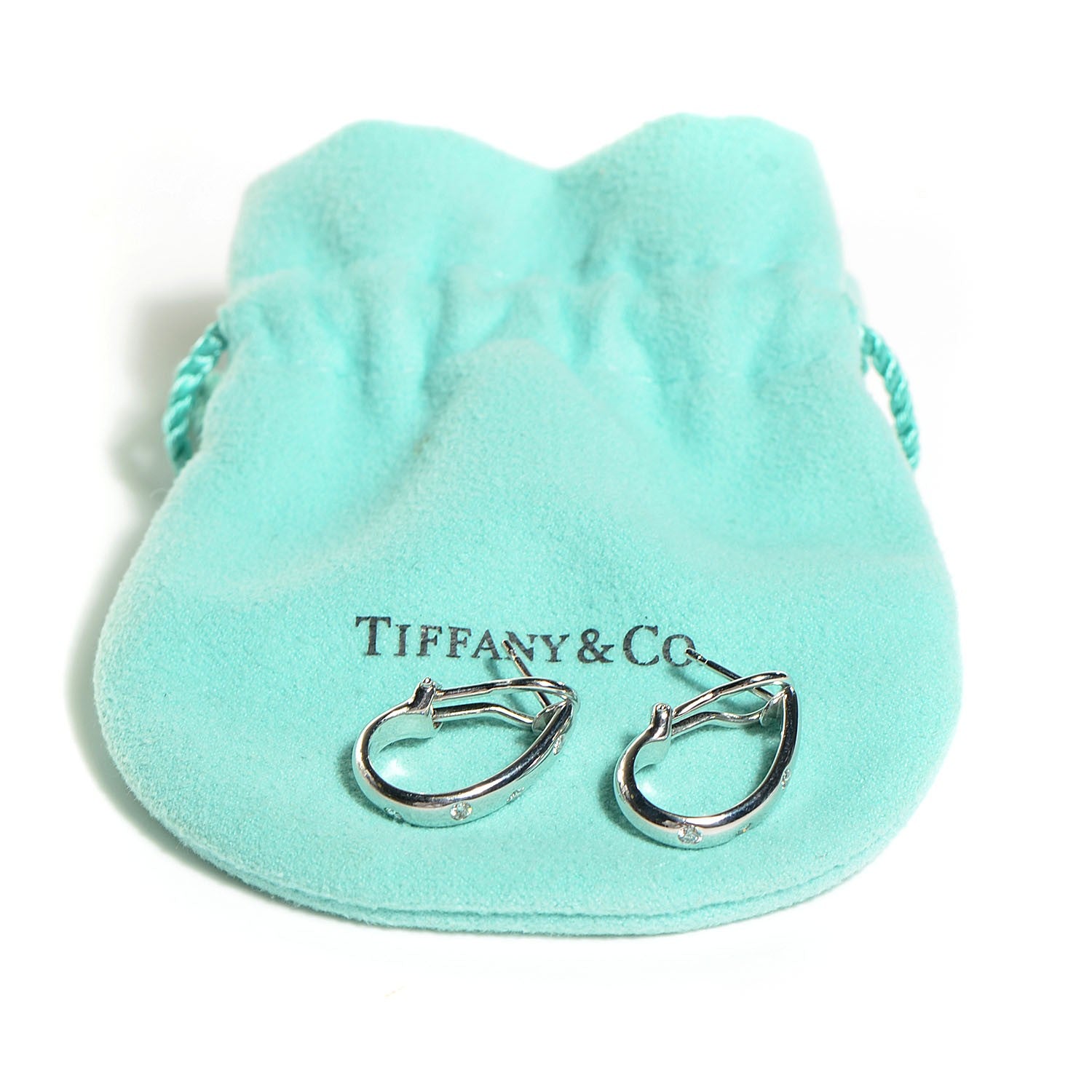 Tiffany Platinum Diamond Etoile Hoop Earrings 6 of 6