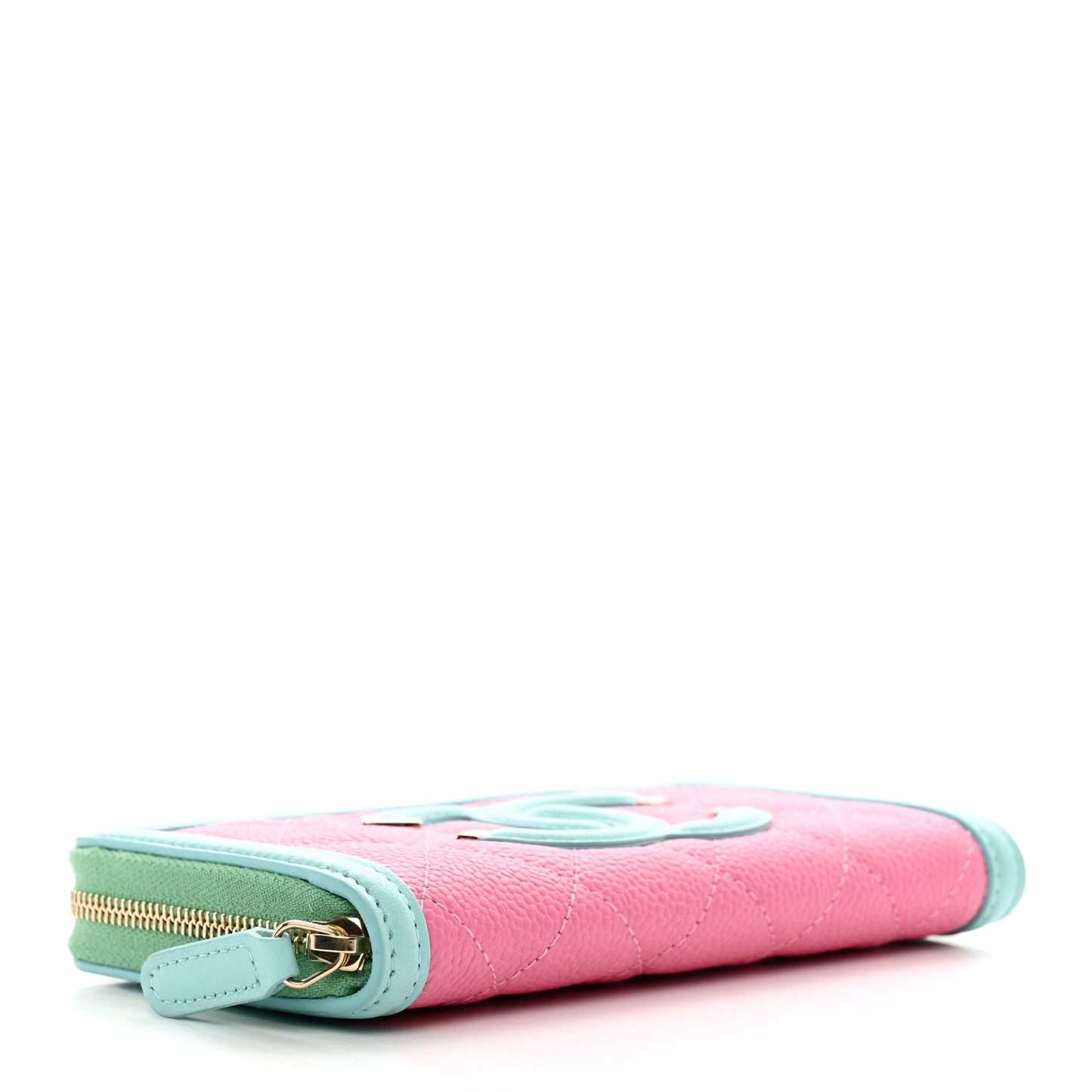 Caviar Quilted Medium Filigree Zip Around Wallet Pink Blue Green