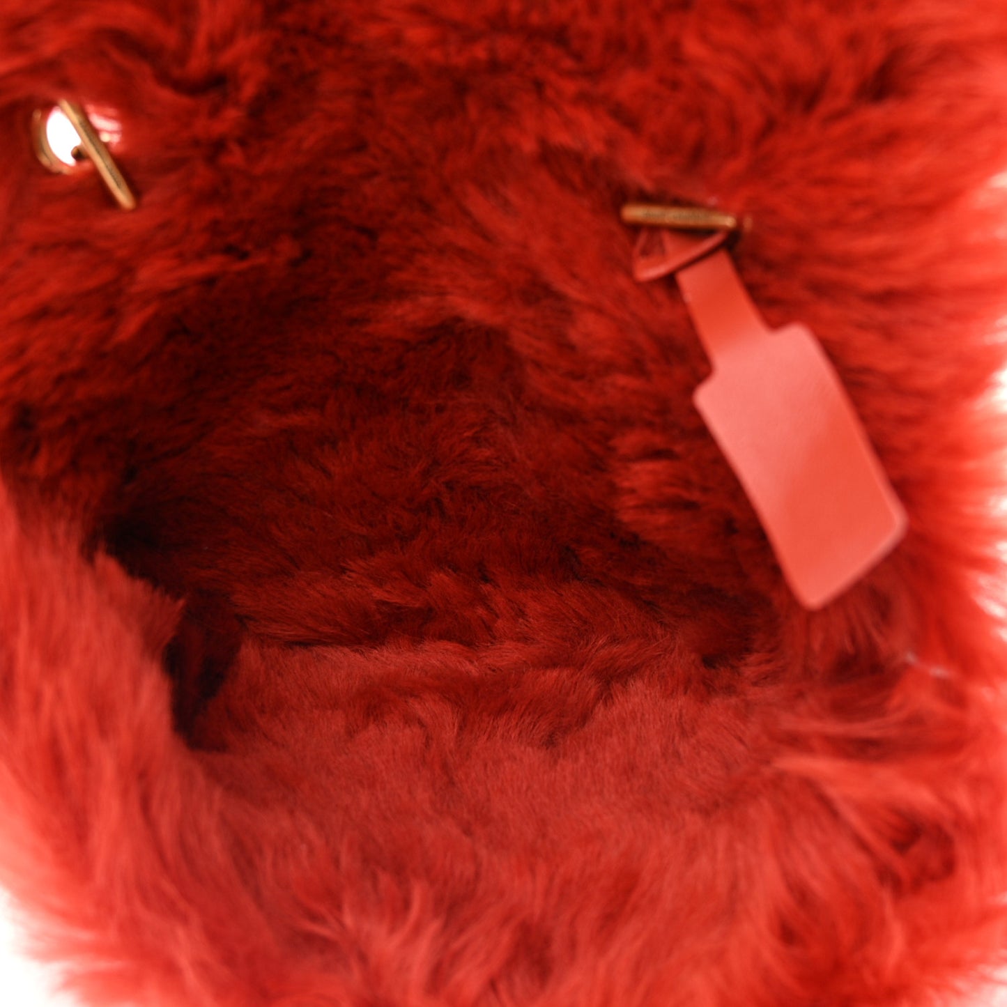 Suede Fur Small Reversible Monogram Kate Satchel Pavot Rouge