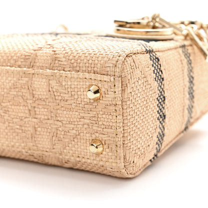 Christian Dior Raffia Woven Cannage Embroidered Mini Lady D-Lite Natural Black 10 of 10