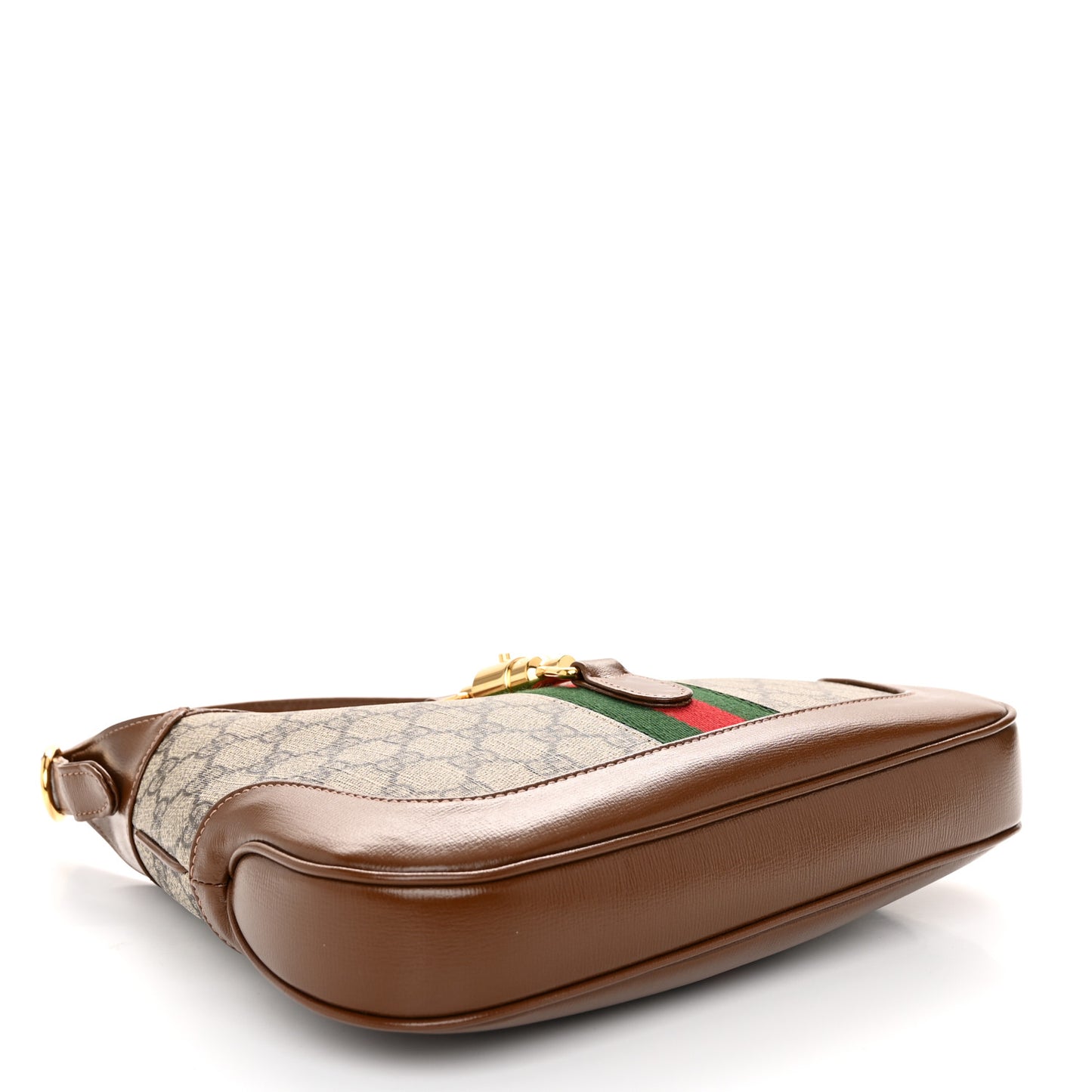 GG Supreme Monogram Azalea Calfskin Web Small Jackie 1961 Hobo Beige Ebony Brown Sugar