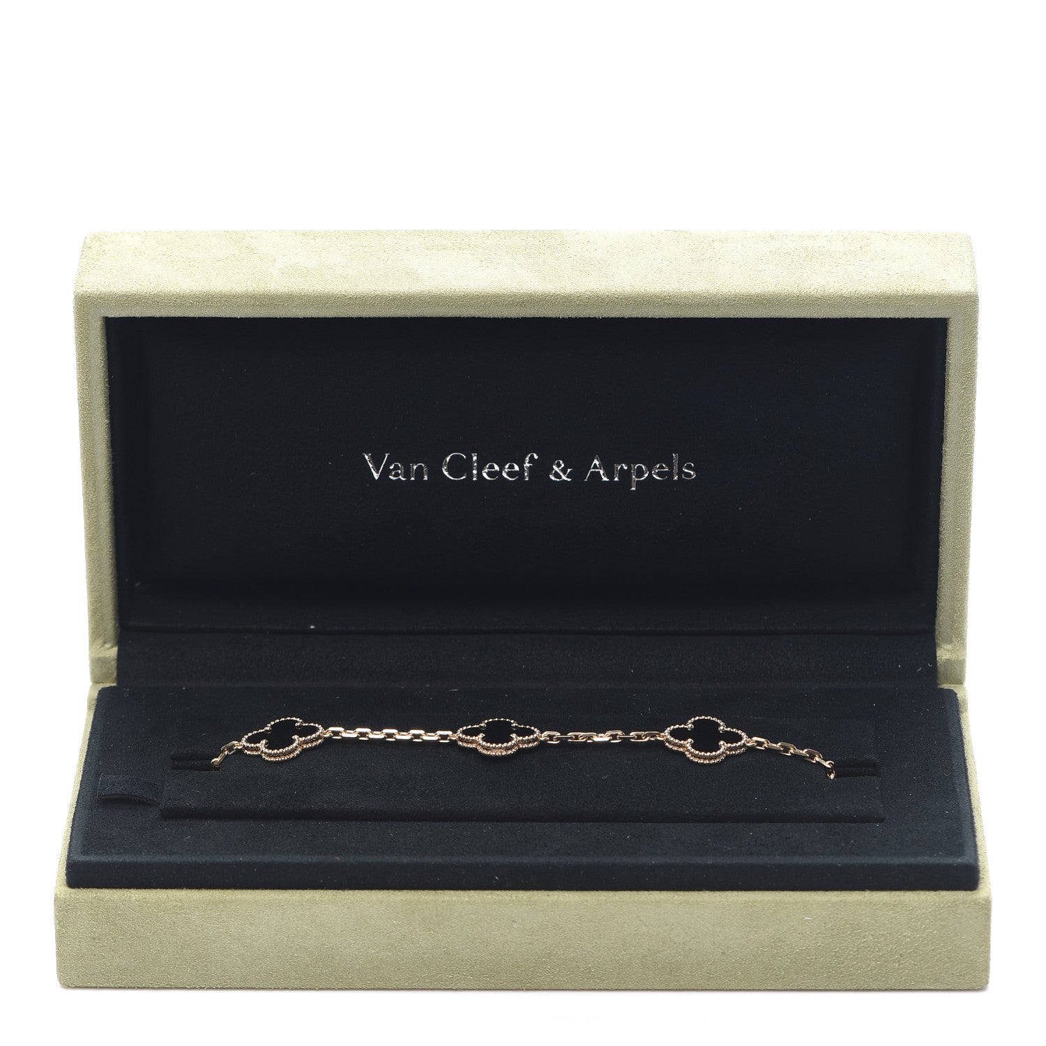 Van Cleef & Arpels 18K Yellow Gold Black Onyx 5 Motifs Vintage Alhambra Bracelet 8 of 8
