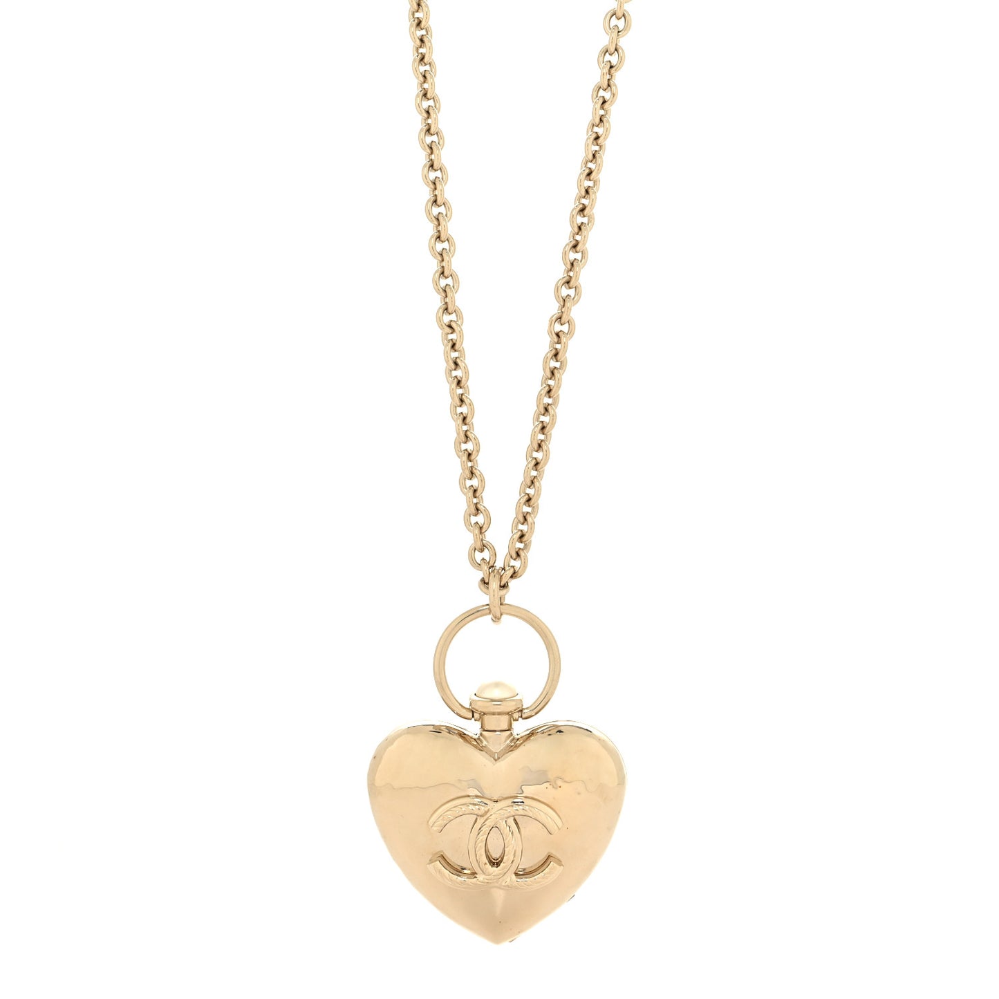 Metal CC Heart Locket Necklace Gold