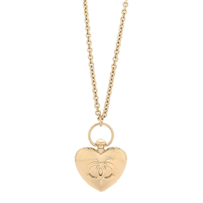 Chanel Metal CC Heart Locket Necklace Gold 2 of 6