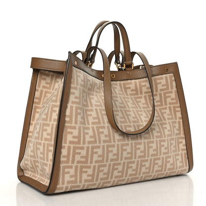 Fendi Wool Vitello King Seta FF 1974 Medium Peekaboo X-Tote Beige Cammello Sand 3 of 9