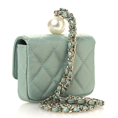 Chanel Iridescent Caviar Quilted Pearl On Top Coin Purse With Chain Light Green 3 of 12