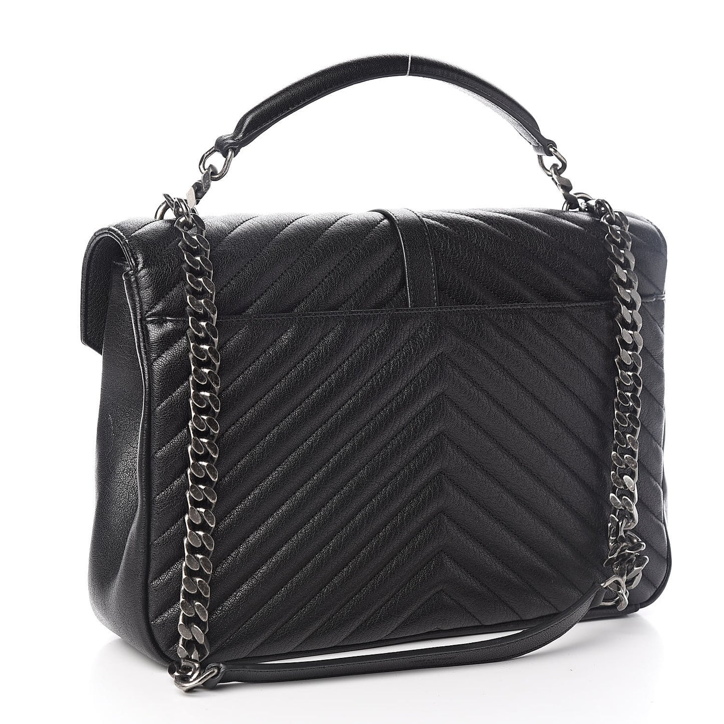 Sheepskin Matelasse Chevron Monogram Large College Satchel Black