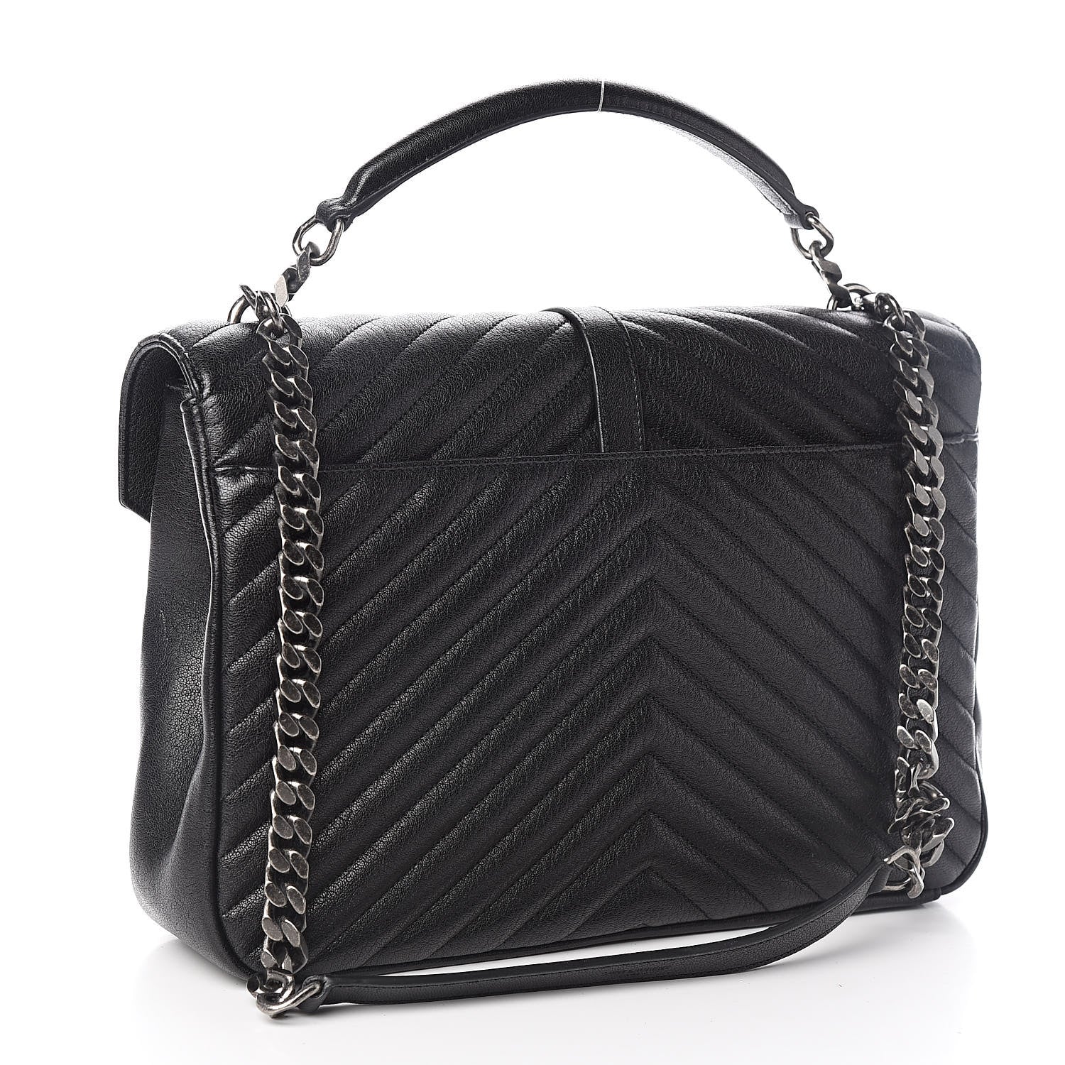 Saint Laurent Sheepskin Matelasse Chevron Monogram Large College Satchel Black 3 of 12
