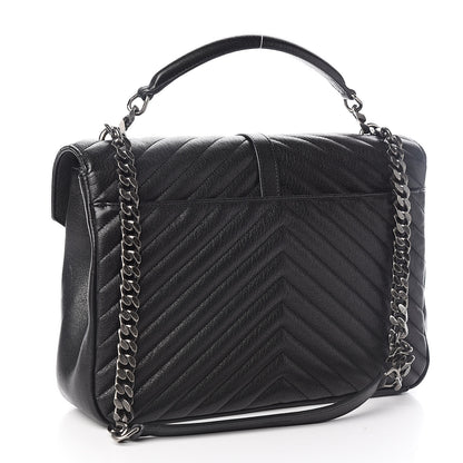 Saint Laurent Sheepskin Matelasse Chevron Monogram Large College Satchel Black 3 of 12