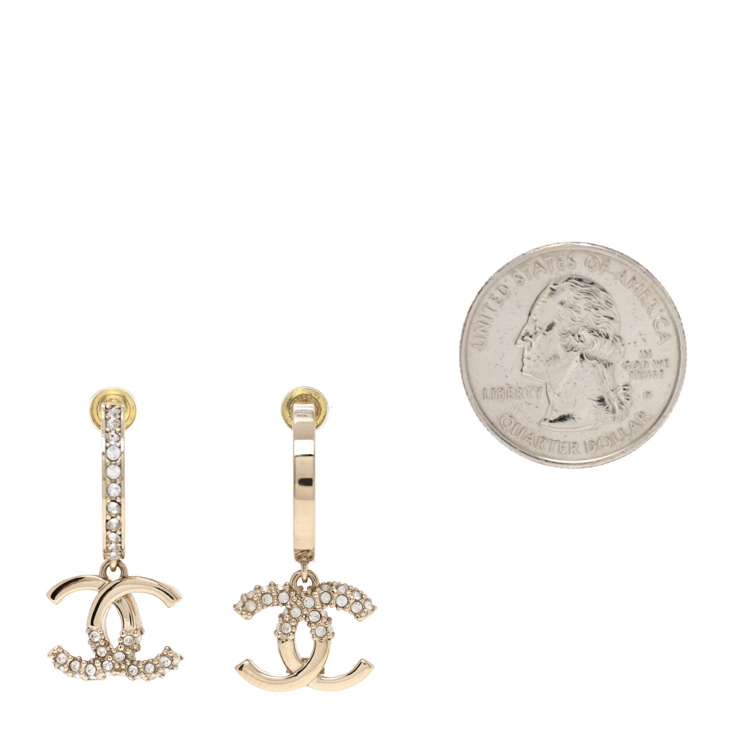 Crystal Bead CC Hoop Drop Earrings Light Gold