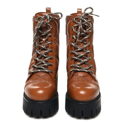 Gucci Cordovan Lux Nappa GG Matelasse Lace Up 60mm Combat Boots 36 Dark Hazel Brown 2 of 9