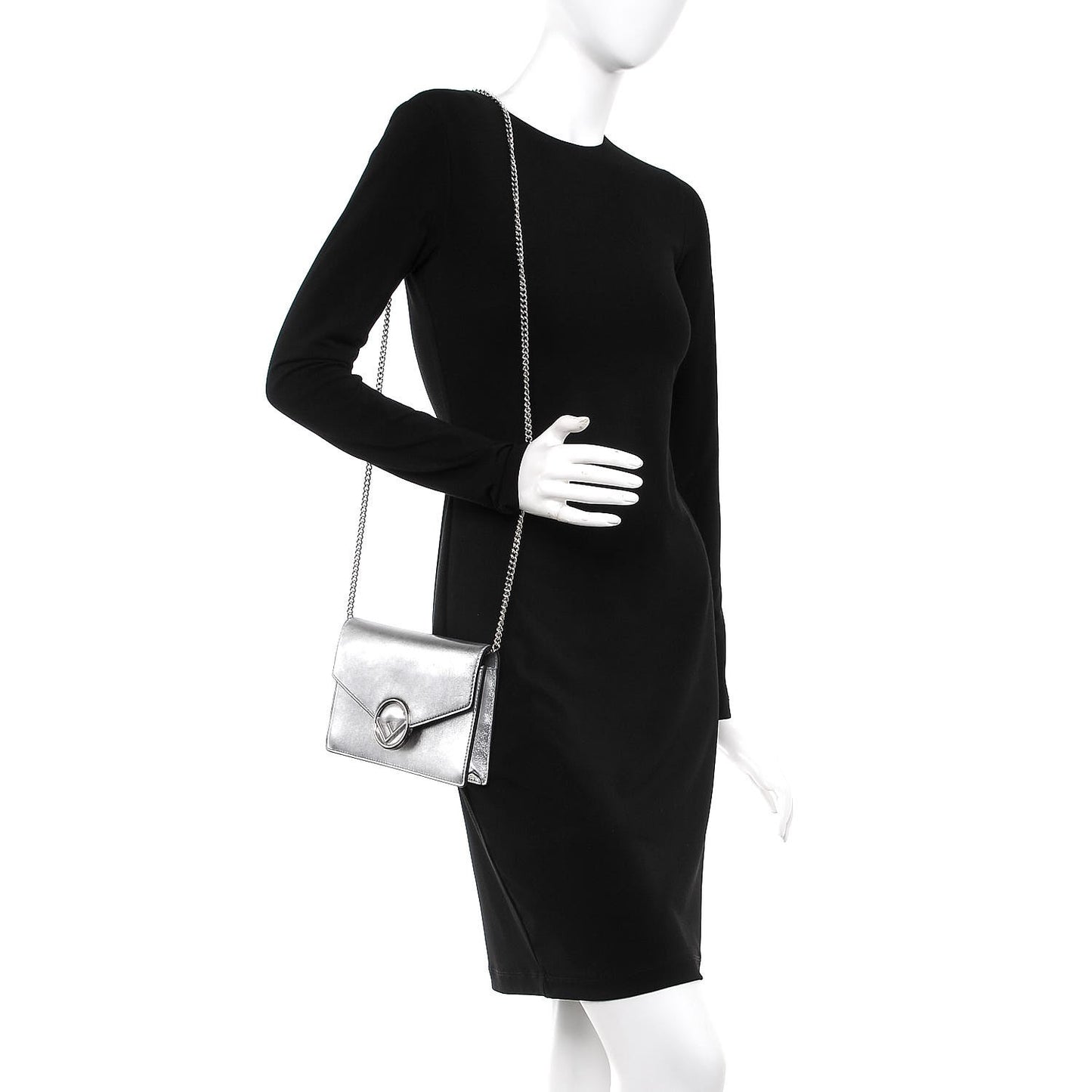 Vitello Catalan Mirror F is Fendi Medium Envelope Wallet on Chain Argento
