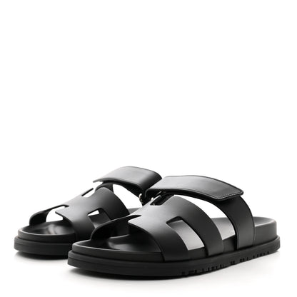 Hermes Calfskin Womens Chypre Sandals 38.5 Black 3 of 9