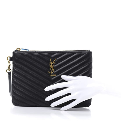 Saint Laurent Calfskin Matelasse Chevron Monogram A5 Wristlet Black 2 of 11